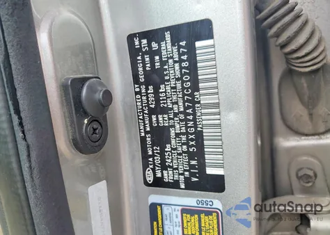 2012 Kia Optima Ex z USA, uszkodzony, nr VIN 5XXGN4A77CG078474